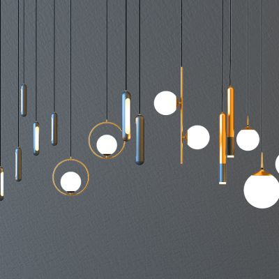 现代金属玻璃小吊灯组合