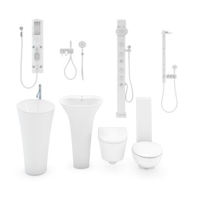 现代水池马桶淋浴组合