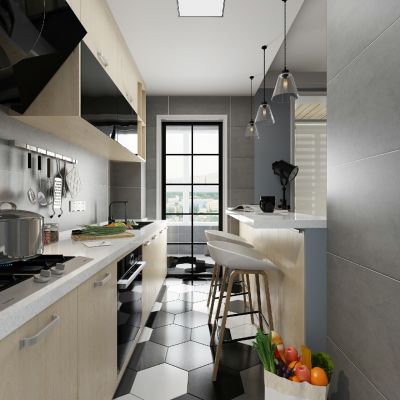 现代厨房橱柜侧吸烟油烟机不锈钢锅