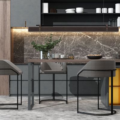 现代开放式厨房吧台椅组合