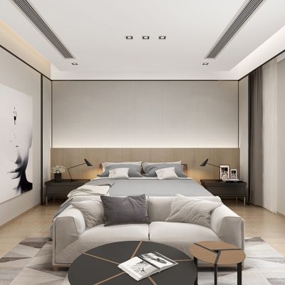 现代卧室现代床沙发茶几圆几边几