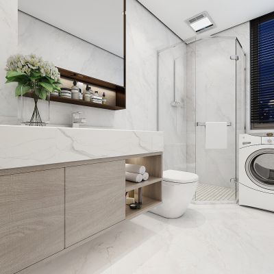 现代卫生间，卫浴，浴室柜，卫生洁具，淋浴房，马桶，洗衣机