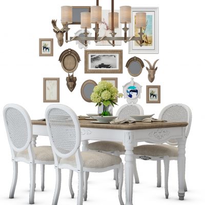 田园餐桌椅挂画组合