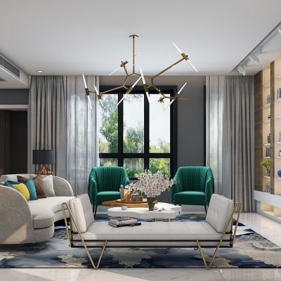 现代客厅沙发茶几组合吊灯