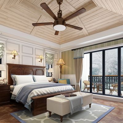 美式欧式地中海卧室床床头柜风扇灯藤椅