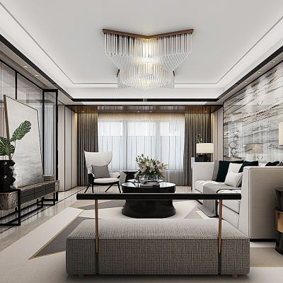 现代客厅沙发茶几台灯边几吸顶灯