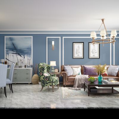 美式欧式地中海田园客餐厅沙发茶几餐桌椅