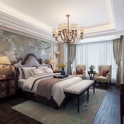 古典美式欧式卧室床床头柜