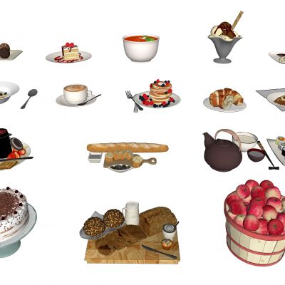 现代食物饮料 餐具 蛋糕 奶茶
