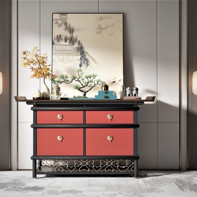 新中式风格边柜，装饰画，饰品摆件