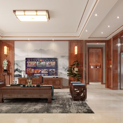 新中式客餐厅，客餐厅，新中式厨房，厨房