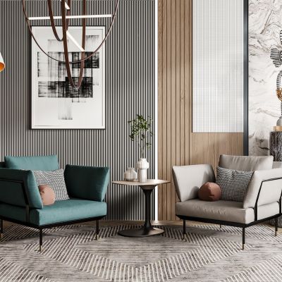 现代单人沙发_雕塑_落地灯