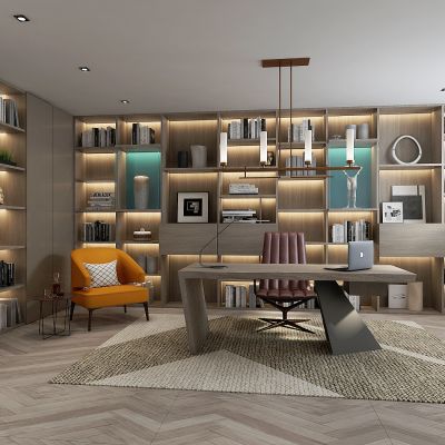 现代书房，书架，书柜，书桌，衣柜，储物柜