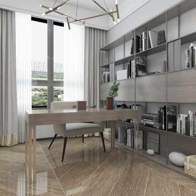 现代书房，书柜，书架，书桌，书房吊灯
