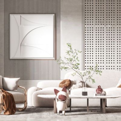 现代布艺沙发茶几组合