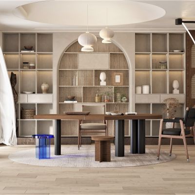 侘寂风格餐厅,餐桌椅组合