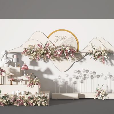 现代白色花艺，背景墙