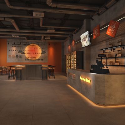 工業(yè)風(fēng)燒烤店 收銀臺(tái) 冰箱 零食貨架 