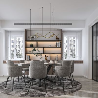 现代简约轻奢客厅餐厅门厅沙发茶几餐桌组合