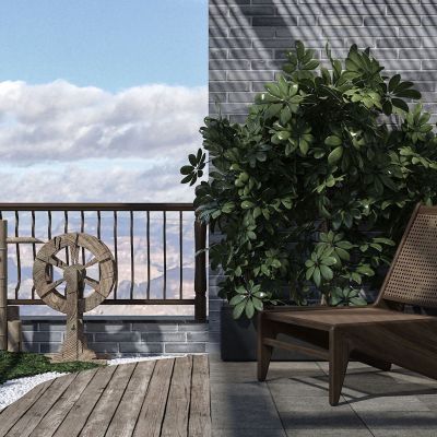 新中式露天阳台休闲景观阳台