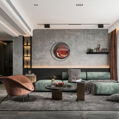 现代简约轻奢客厅餐厅门厅沙发茶几餐桌组合