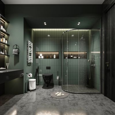 现代卫生间 主卫 马桶 淋浴 花洒组合