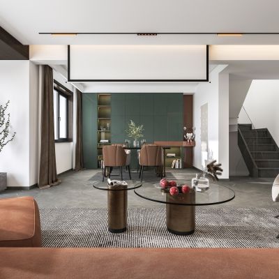 现代简约轻奢客厅餐厅门厅沙发茶几餐桌组合