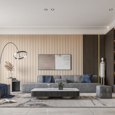 现代简约轻奢客厅餐厅门厅沙发茶几餐桌组合