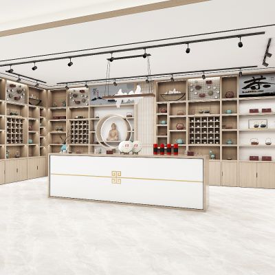 新中式茶室，茶柜，茶叶展示柜，服务台，茶馆