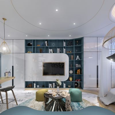 现代公寓圆床吧台