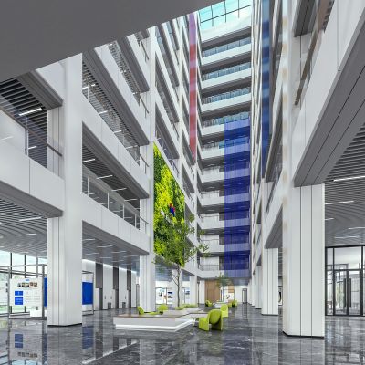 现代办公大堂 展架 电梯间 走廊3D模型