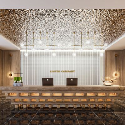 酒店前台 接待台 服务台 玻璃砖