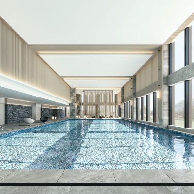 新中式酒店走廊　过道　植物