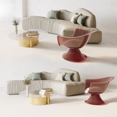 现代布艺弧形沙发组合