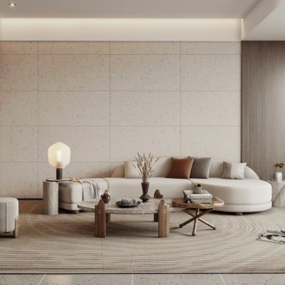 侘寂布艺弧形沙发组合