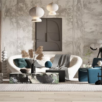 侘寂风格沙发茶几组合