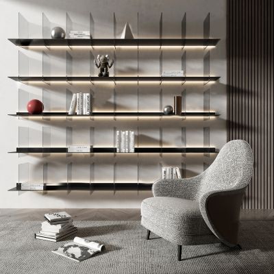 现代休闲椅书柜置物架