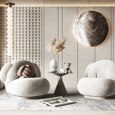 现代侘寂风绒布休闲沙发