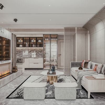 现代轻奢客厅，茶室