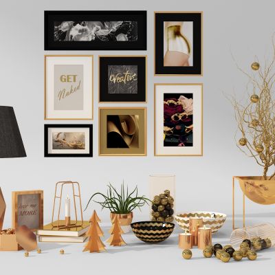 现代挂画台灯烛台平盆栽摆件组合