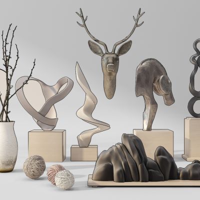 山石头鹿头摆件