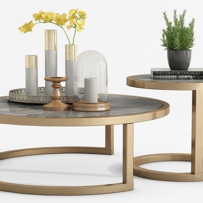 现代金属大理石茶几摆件组合