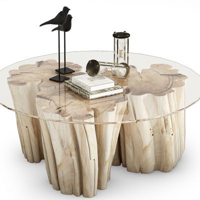 现代树墩茶几摆件组合