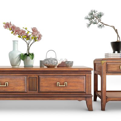 中式实木茶几摆件组合