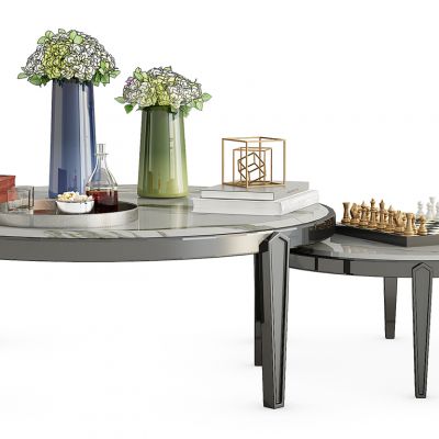 现代金属大理石茶几摆件组合