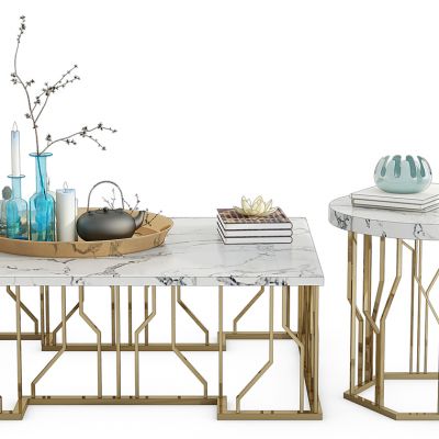 现代金属大理石茶几摆件组合