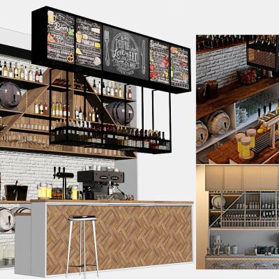 酒吧吧台酒瓶组合国外咖啡机