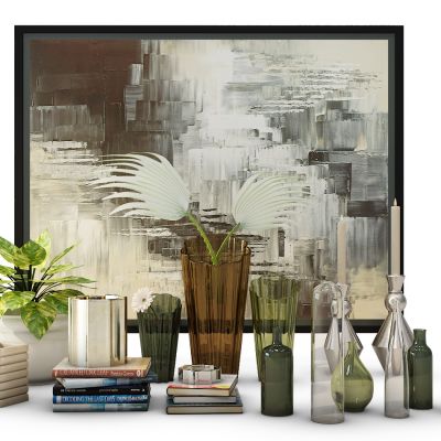 现代玻璃花瓶书籍盆栽烛台摆件组合