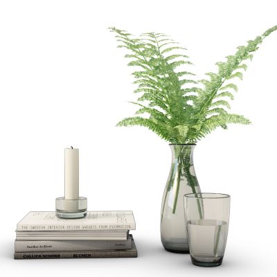 现代玻璃花瓶花卉书籍摆件组合