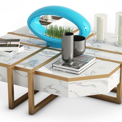 现代金属大理石茶几摆件组合